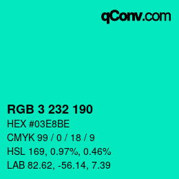 Código de color: RGB 3 232 190 | qconv.com
