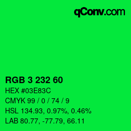 颜色代码: RGB 3 232 60 | qconv.com