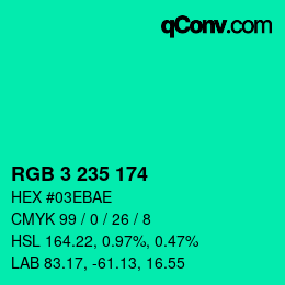 Color code: RGB 3 235 174 | qconv.com