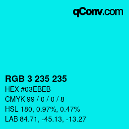 Color code: RGB 3 235 235 | qconv.com