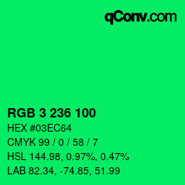 Color code: RGB 3 236 100 | qconv.com