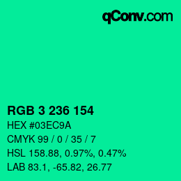 カラーコード: RGB 3 236 154 | qconv.com