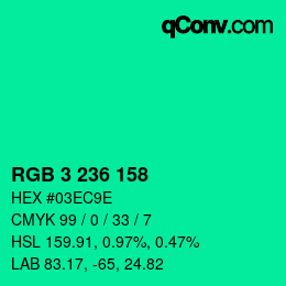Color code: RGB 3 236 158 | qconv.com