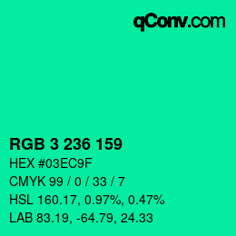 Color code: RGB 3 236 159 | qconv.com