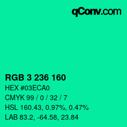 Color code: RGB 3 236 160 | qconv.com