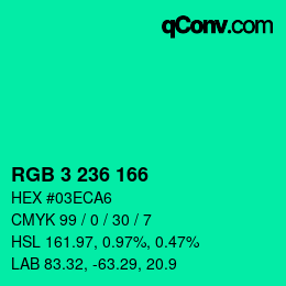 Color code: RGB 3 236 166 | qconv.com