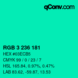 Color code: RGB 3 236 181 | qconv.com