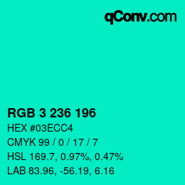 Color code: RGB 3 236 196 | qconv.com