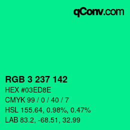 Color code: RGB 3 237 142 | qconv.com