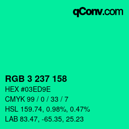 Color code: RGB 3 237 158 | qconv.com