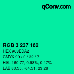 カラーコード: RGB 3 237 162 | qconv.com