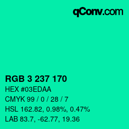 Color code: RGB 3 237 170 | qconv.com