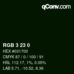 カラーコード: RGB 3 23 0 | qconv.com