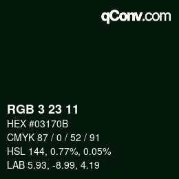 颜色代码: RGB 3 23 11 | qconv.com