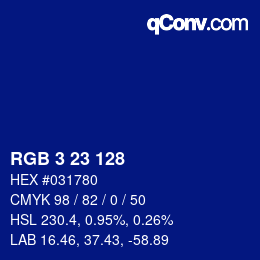 Color code: RGB 3 23 128 | qconv.com