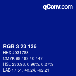 カラーコード: RGB 3 23 136 | qconv.com
