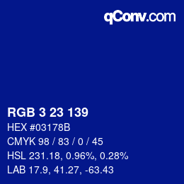 カラーコード: RGB 3 23 139 | qconv.com