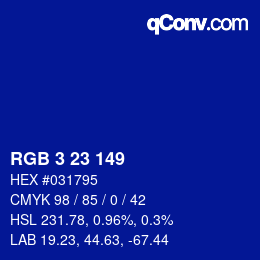 カラーコード: RGB 3 23 149 | qconv.com