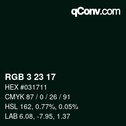颜色代码: RGB 3 23 17 | qconv.com