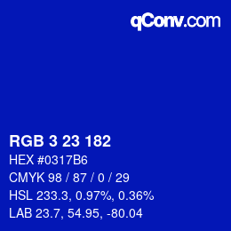 Color code: RGB 3 23 182 | qconv.com