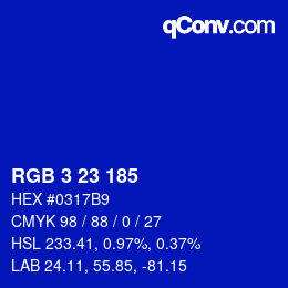 Color code: RGB 3 23 185 | qconv.com