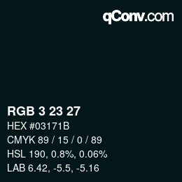 Color code: RGB 3 23 27 | qconv.com