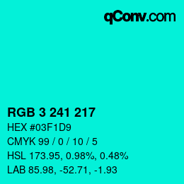 Color code: RGB 3 241 217 | qconv.com