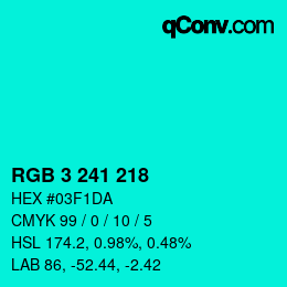Color code: RGB 3 241 218 | qconv.com