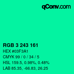 カラーコード: RGB 3 243 161 | qconv.com