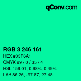 カラーコード: RGB 3 246 161 | qconv.com