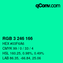 Color code: RGB 3 246 166 | qconv.com
