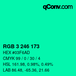 Color code: RGB 3 246 173 | qconv.com