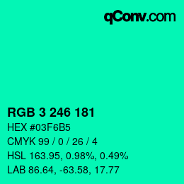 Color code: RGB 3 246 181 | qconv.com