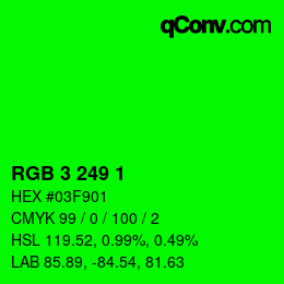 カラーコード: RGB 3 249 1 | qconv.com