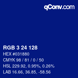 カラーコード: RGB 3 24 128 | qconv.com