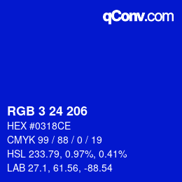 カラーコード: RGB 3 24 206 | qconv.com
