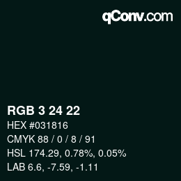 颜色代码: RGB 3 24 22 | qconv.com