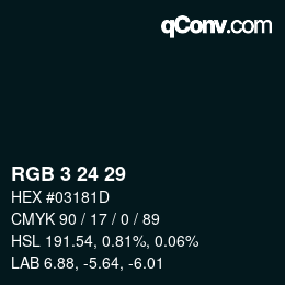 Color code: RGB 3 24 29 | qconv.com