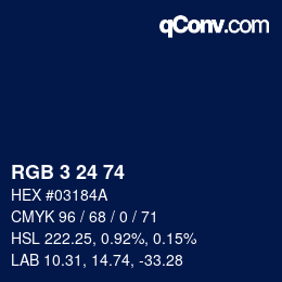 カラーコード: RGB 3 24 74 | qconv.com