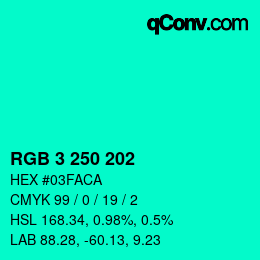 カラーコード: RGB 3 250 202 | qconv.com