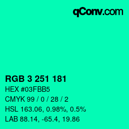 Color code: RGB 3 251 181 | qconv.com
