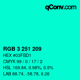 Color code: RGB 3 251 209 | qconv.com