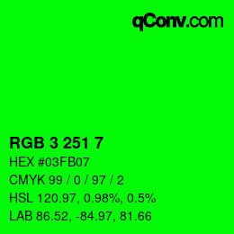 Color code: RGB 3 251 7 | qconv.com