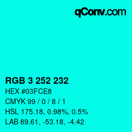 Color code: RGB 3 252 232 | qconv.com