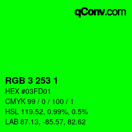 カラーコード: RGB 3 253 1 | qconv.com