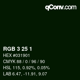 颜色代码: RGB 3 25 1 | qconv.com