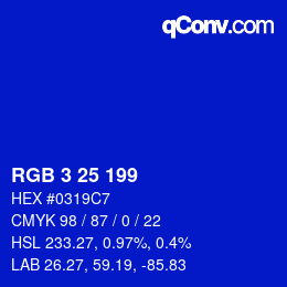 Color code: RGB 3 25 199 | qconv.com