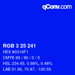 Color code: RGB 3 25 241 | qconv.com