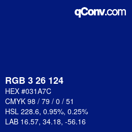 Color code: RGB 3 26 124 | qconv.com