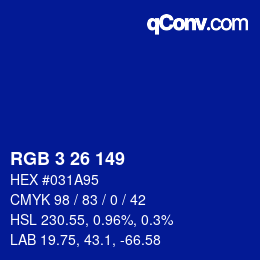 Color code: RGB 3 26 149 | qconv.com